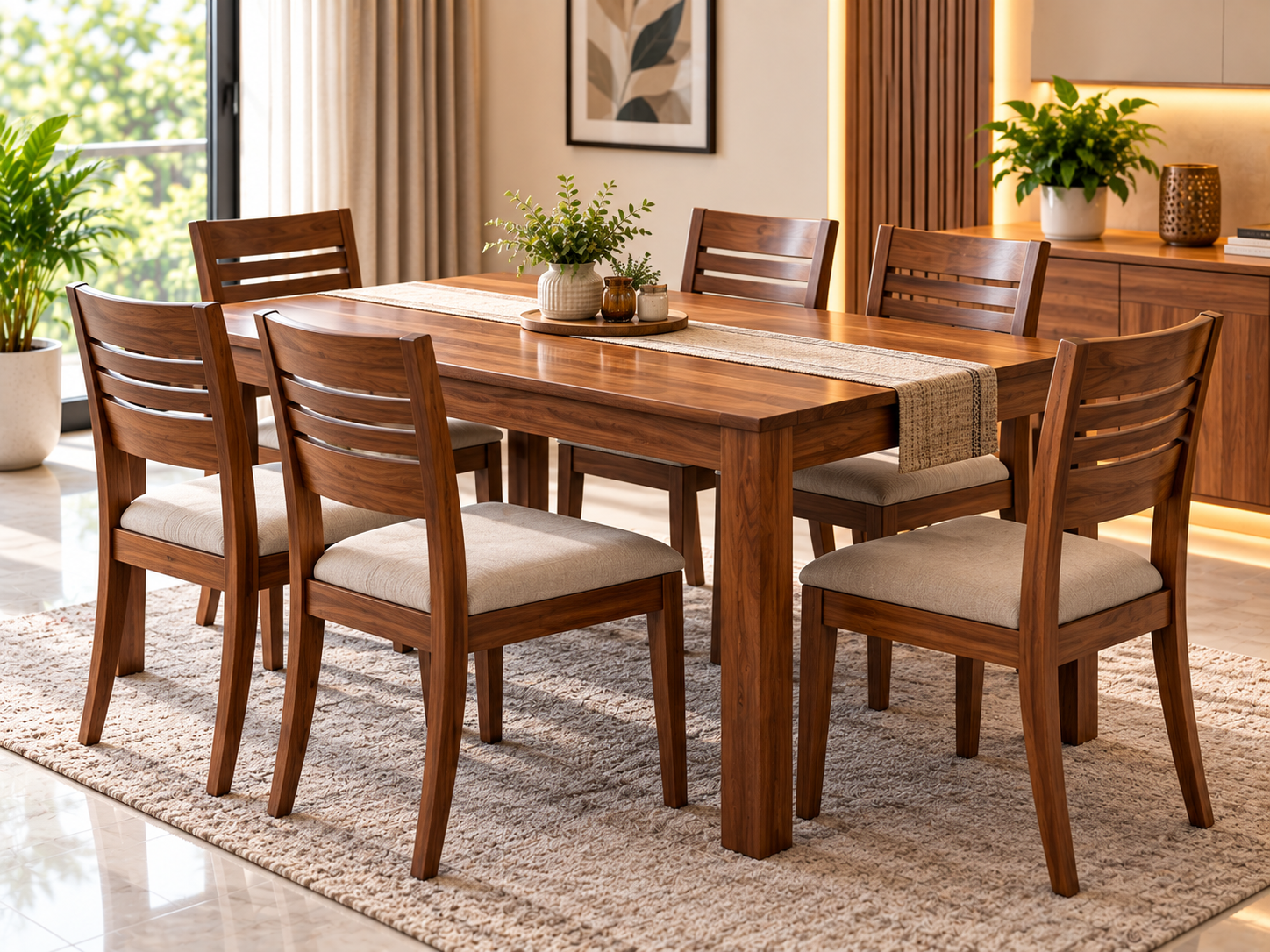 Wooden Dining Table with Chairs in Venjaramood — Bismi Enterprises